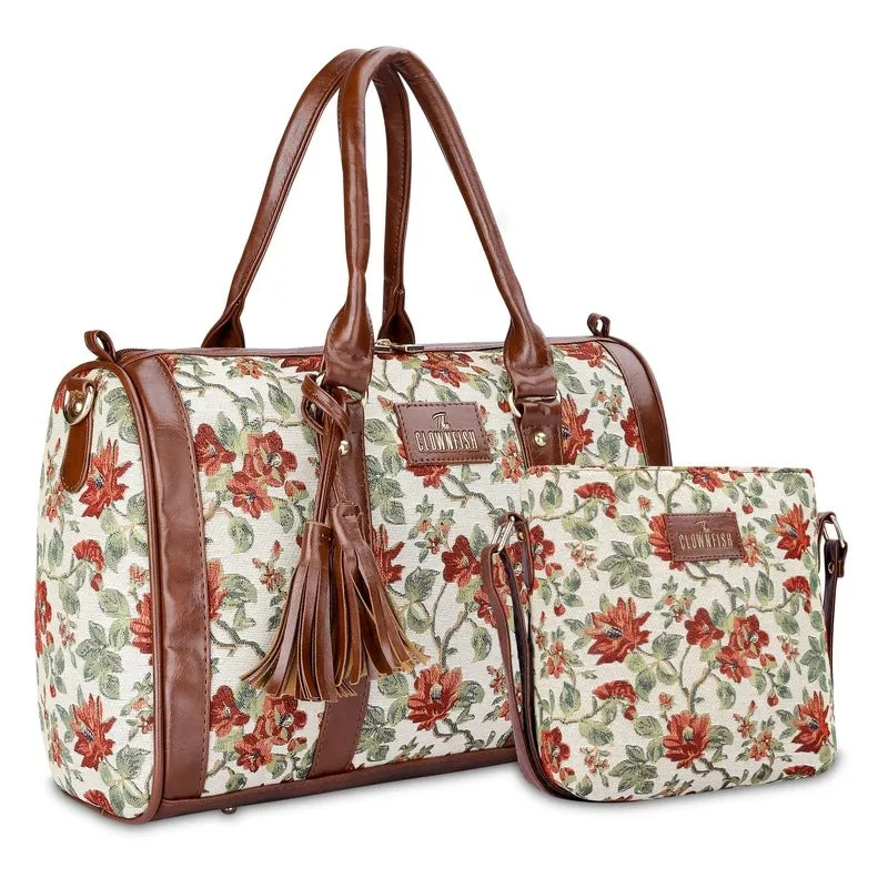 Combo: Linda Series Sling & Lorna Handbag - Durable, Chic Design | Includes Adjustable Strap | Size: M | Off White-Floral