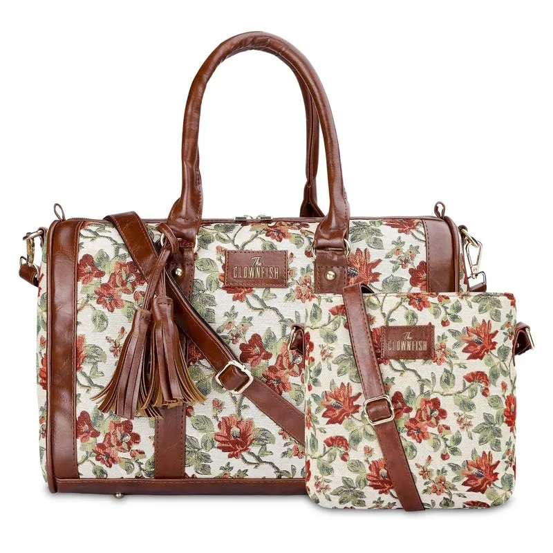 Combo: Linda Series Sling & Lorna Handbag - Durable, Chic Design | Includes Adjustable Strap | Size: M | Off White-Floral