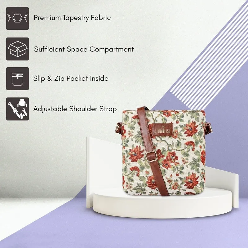 Combo: Linda Series Sling & Lorna Handbag - Durable, Chic Design | Includes Adjustable Strap | Size: M | Off White-Floral