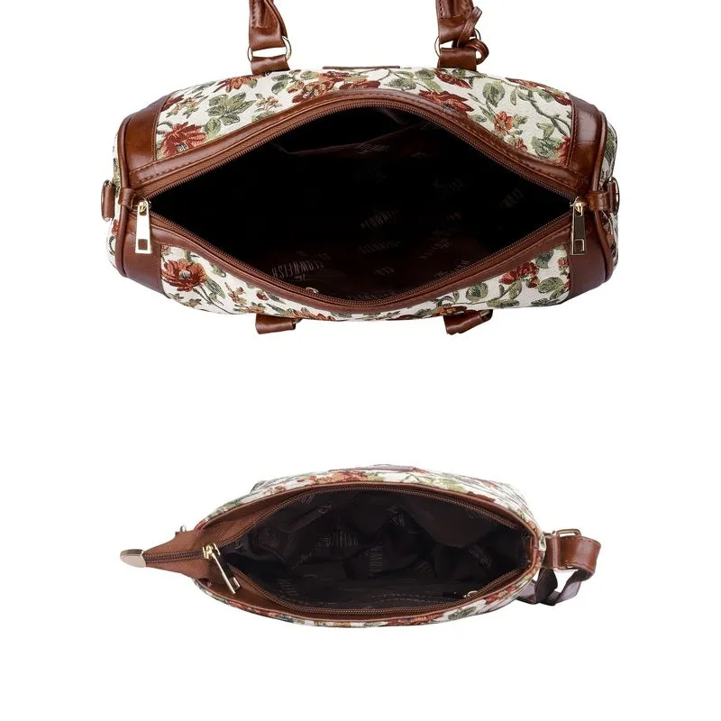Combo: Linda Series Sling & Lorna Handbag - Durable, Chic Design | Includes Adjustable Strap | Size: M | Off White-Floral
