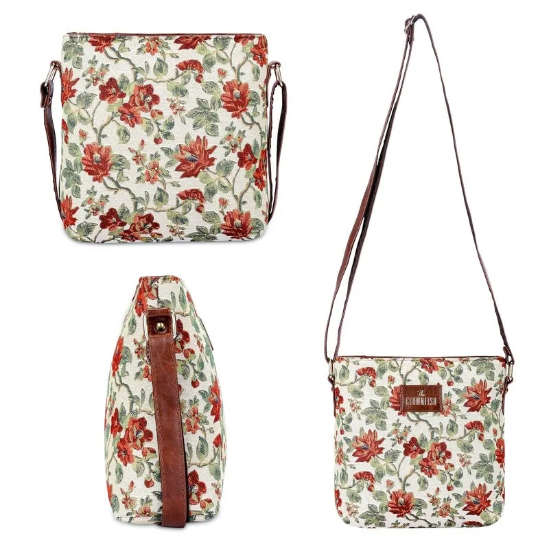 Combo: Linda Series Sling & Lorna Handbag - Durable, Chic Design | Includes Adjustable Strap | Size: M | Off White-Floral