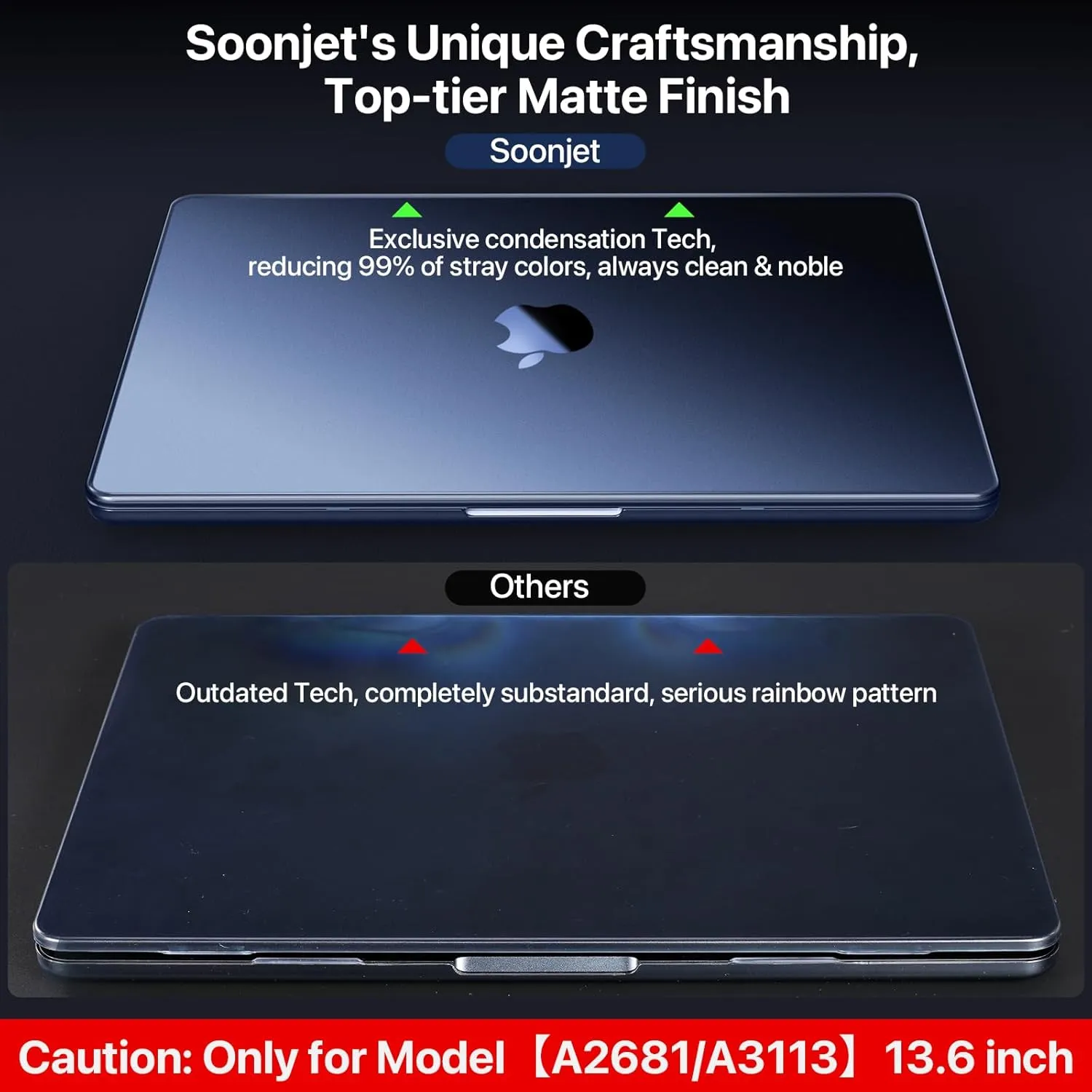 Compatible for MacBook Air 13.6 inch Case M4 M3 M2 2025 2024-2022 Release Model A3240 A3113 A2681, Sturdy Protective Hard Shell Case Cover for MacBook Air M2 13 inch - Midnight Clear