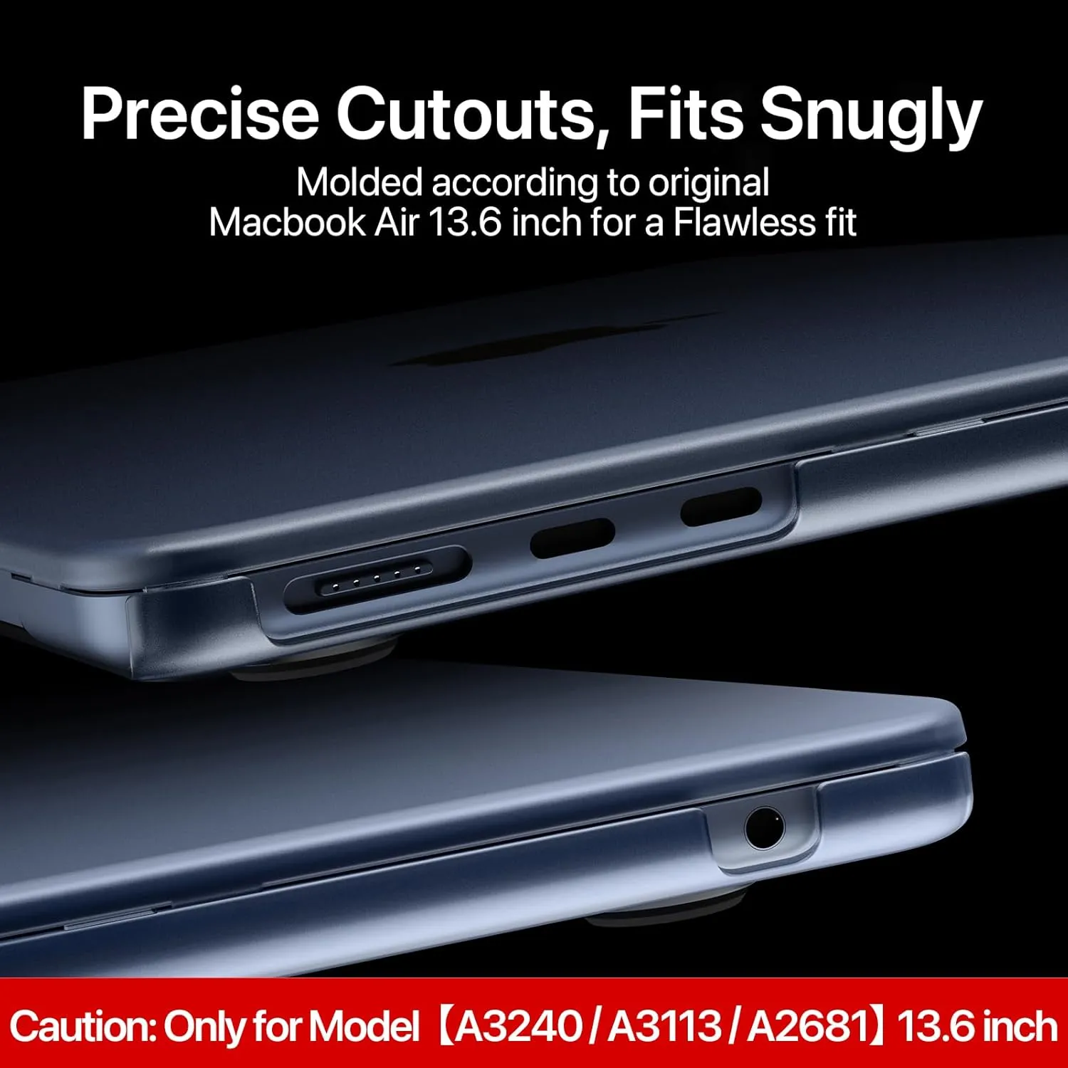Compatible for MacBook Air 13.6 inch Case M4 M3 M2 2025 2024-2022 Release Model A3240 A3113 A2681, Sturdy Protective Hard Shell Case Cover for MacBook Air M2 13 inch - Midnight Clear