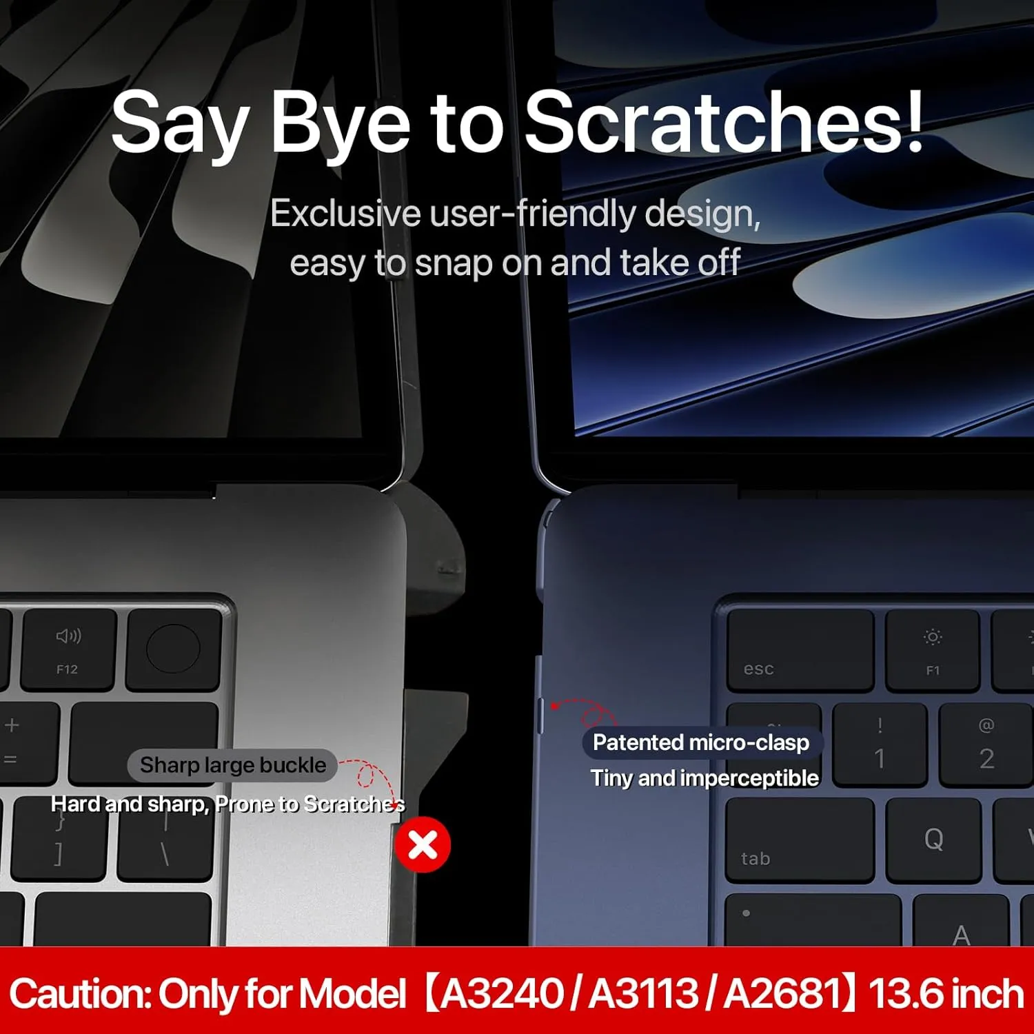 Compatible for MacBook Air 13.6 inch Case M4 M3 M2 2025 2024-2022 Release Model A3240 A3113 A2681, Sturdy Protective Hard Shell Case Cover for MacBook Air M2 13 inch - Midnight Clear