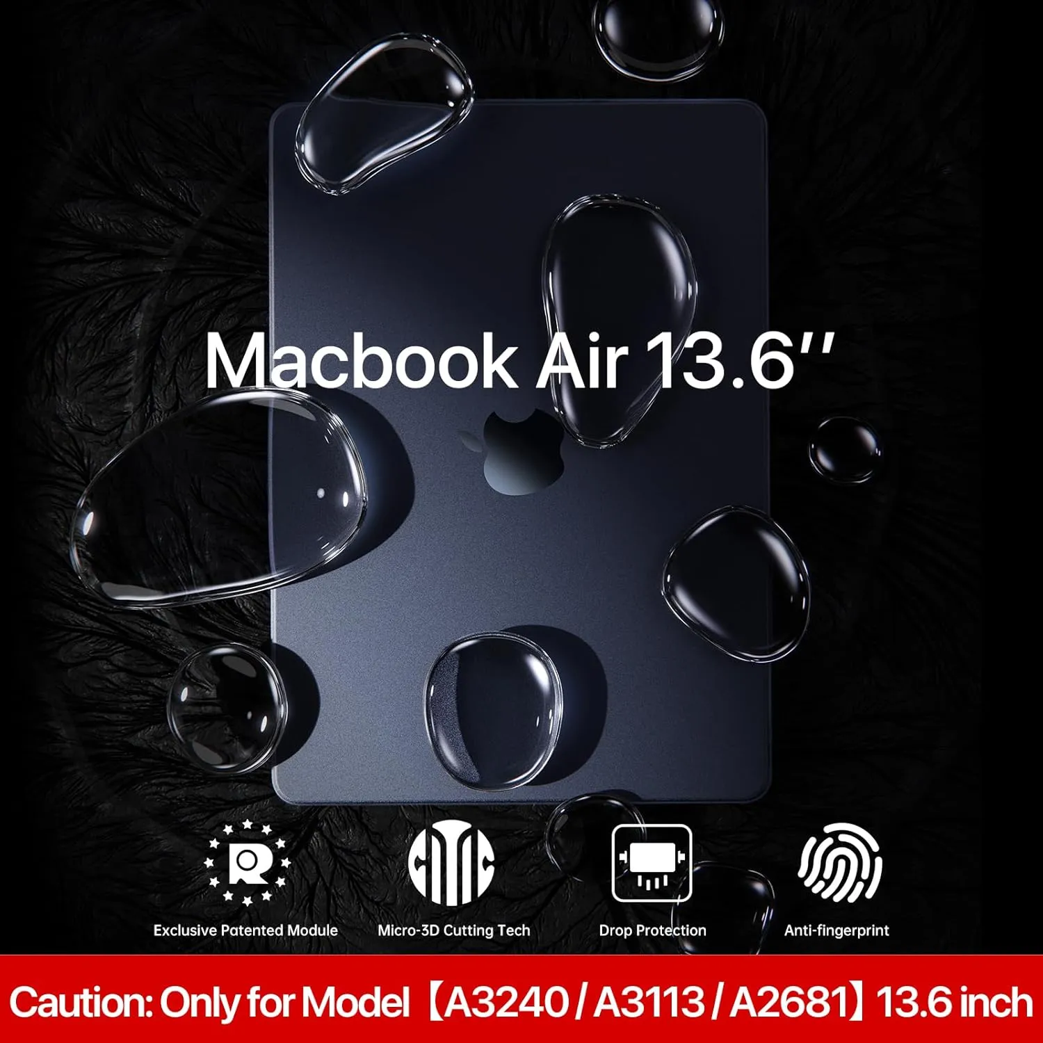 Compatible for MacBook Air 13.6 inch Case M4 M3 M2 2025 2024-2022 Release Model A3240 A3113 A2681, Sturdy Protective Hard Shell Case Cover for MacBook Air M2 13 inch - Midnight Clear