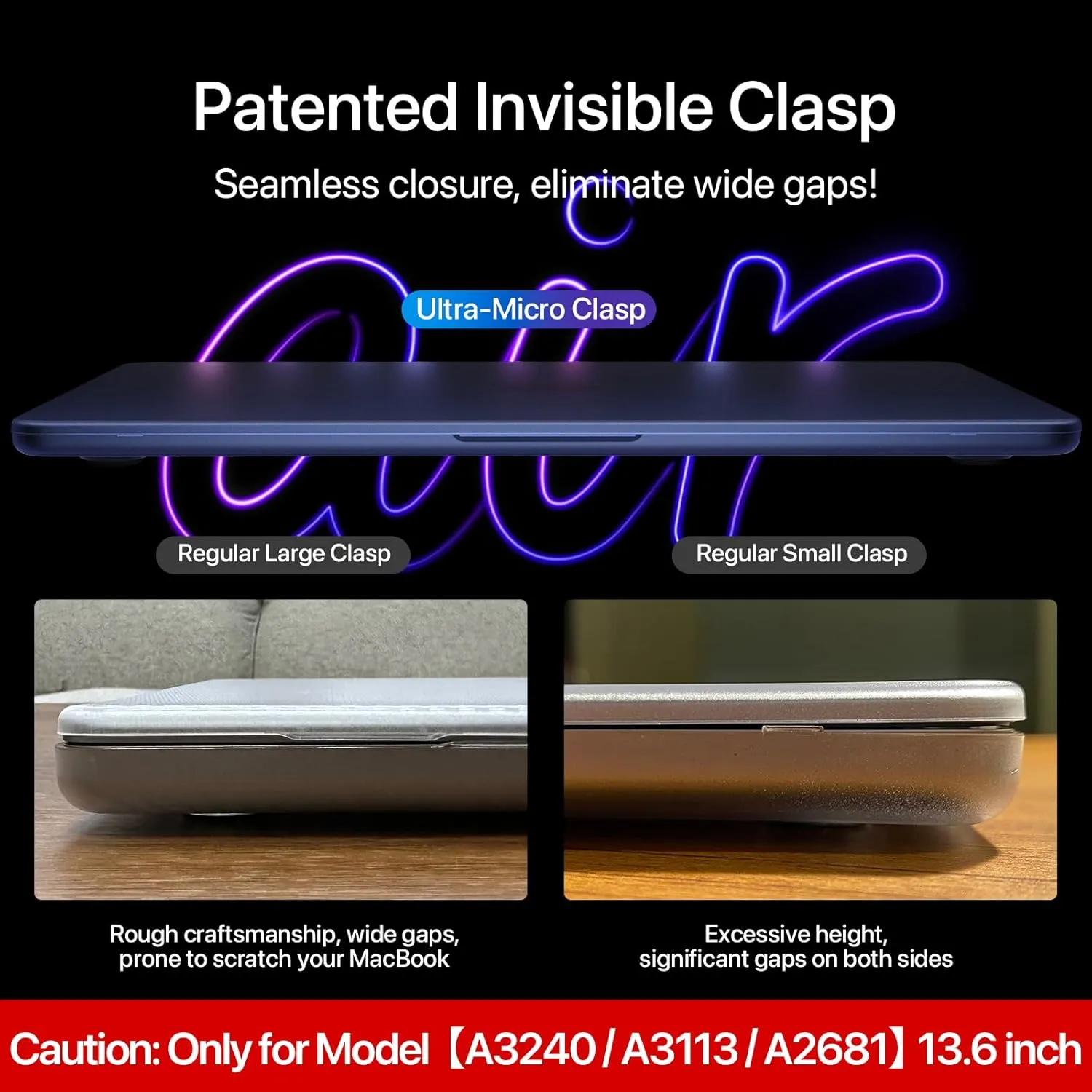 Compatible for MacBook Air 13.6 inch Case M4 M3 M2 2025 2024-2022 Release Model A3240 A3113 A2681, Sturdy Protective Hard Shell Case Cover for MacBook Air M2 13 inch - Midnight Clear