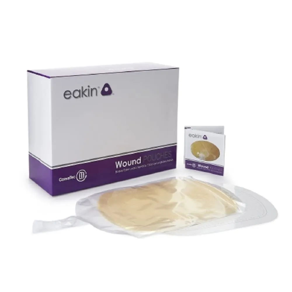 ConvaTec 839265 Eakin Wound Pouch, 9.7" x 6.3" Vertical Cutting Area with Remote Drainage Attachment and Tap Closure, Transparent, Pack of 5