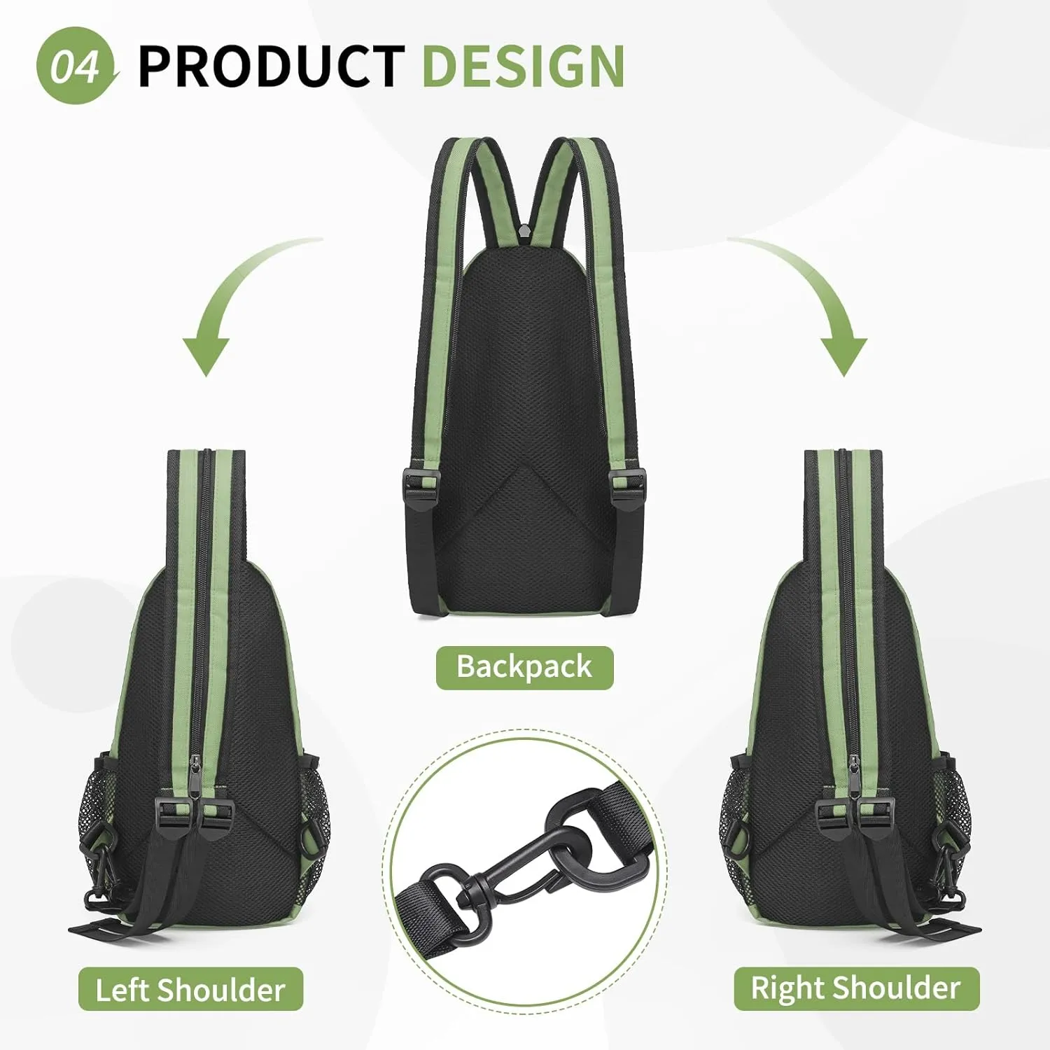 Convertible Sling Bag Crossbody Backpack, 11-Inch Pads Bags with Headphone Jack Shoulder Bag Casual Pack for Women Men Hiking Travel Cycling (Green)