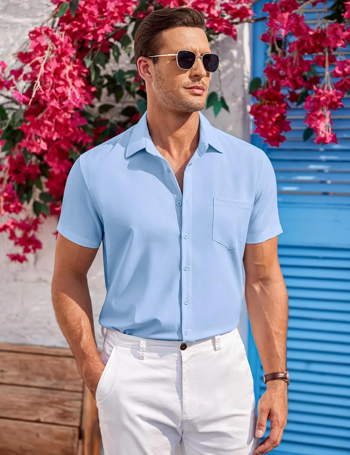 COOFANDY Mens Short Sleeve Shirts Casual Button Down Shirts Summer Beach Shirt Wrinkle Free
