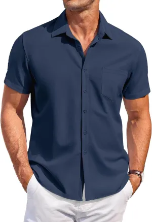 COOFANDY Mens Short Sleeve Shirts Casual Button Down Shirts Summer Beach Shirt Wrinkle Free