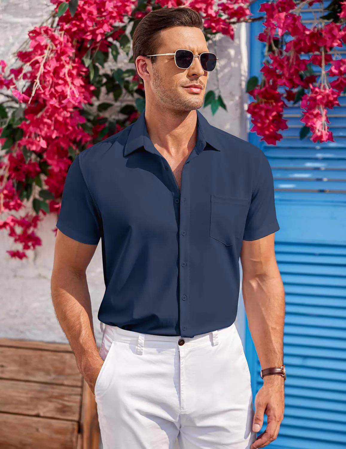 COOFANDY Mens Short Sleeve Shirts Casual Button Down Shirts Summer Beach Shirt Wrinkle Free