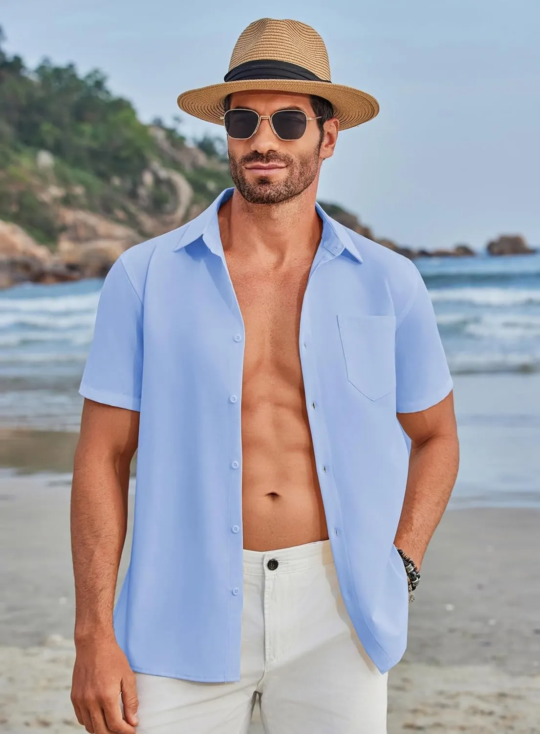 COOFANDY Mens Short Sleeve Shirts Casual Button Down Shirts Summer Beach Shirt Wrinkle Free