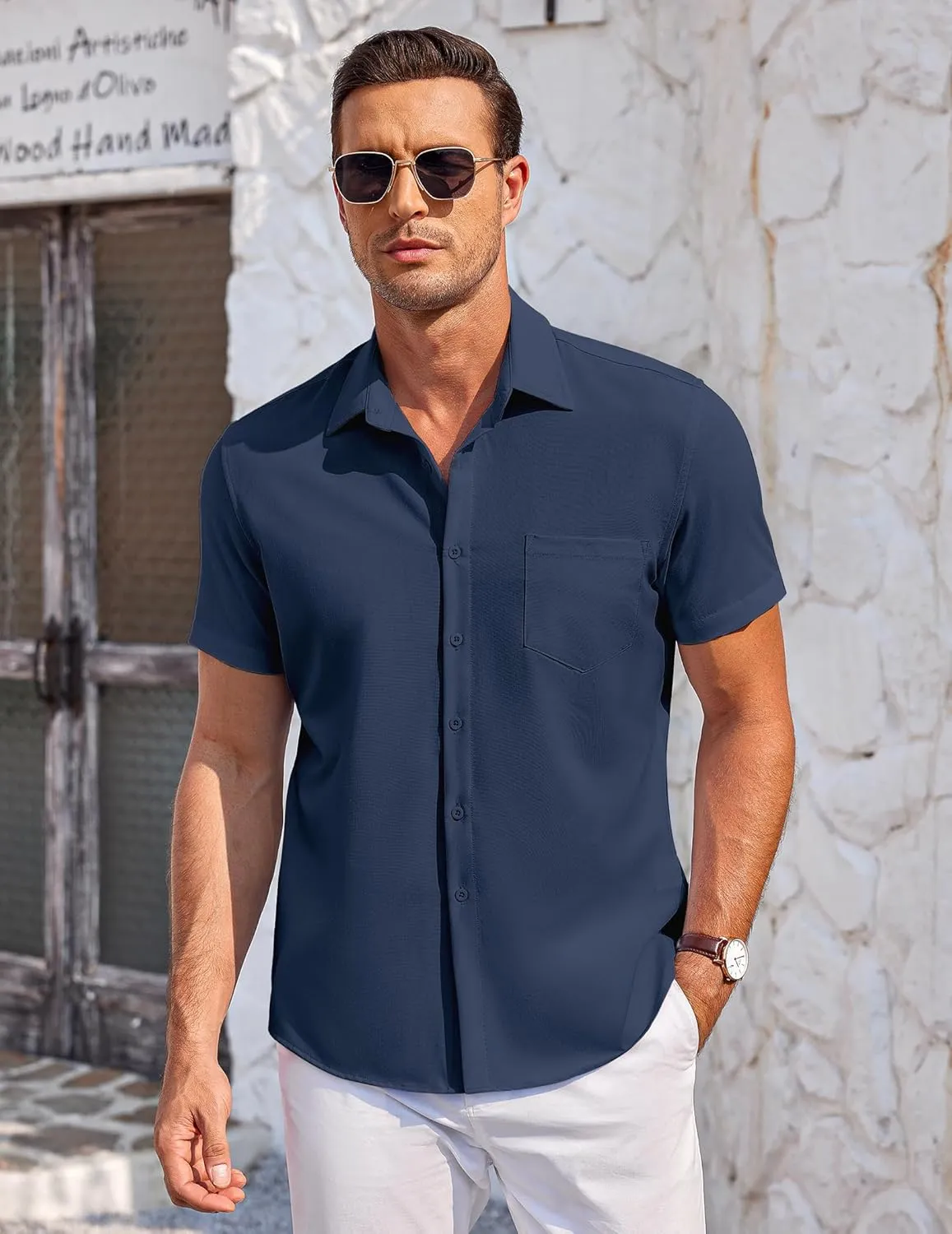 COOFANDY Mens Short Sleeve Shirts Casual Button Down Shirts Summer Beach Shirt Wrinkle Free