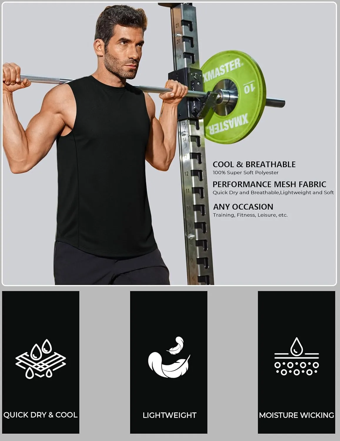 COOFANDY Sleeveless Muscle Shirts for Men Dry Fit Workout Gym Tank Tops Summer Swim Beach Shirt