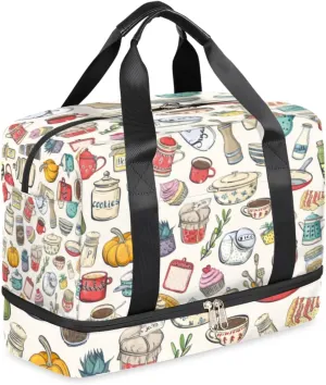 Cooking Utensils Sports Gym Bag with Shoes Compartment,Dishes Food Foldable Travel Duffel Bag Luggage for Men Women Teens Weekender Overnight Bag Yoga Tote Bag