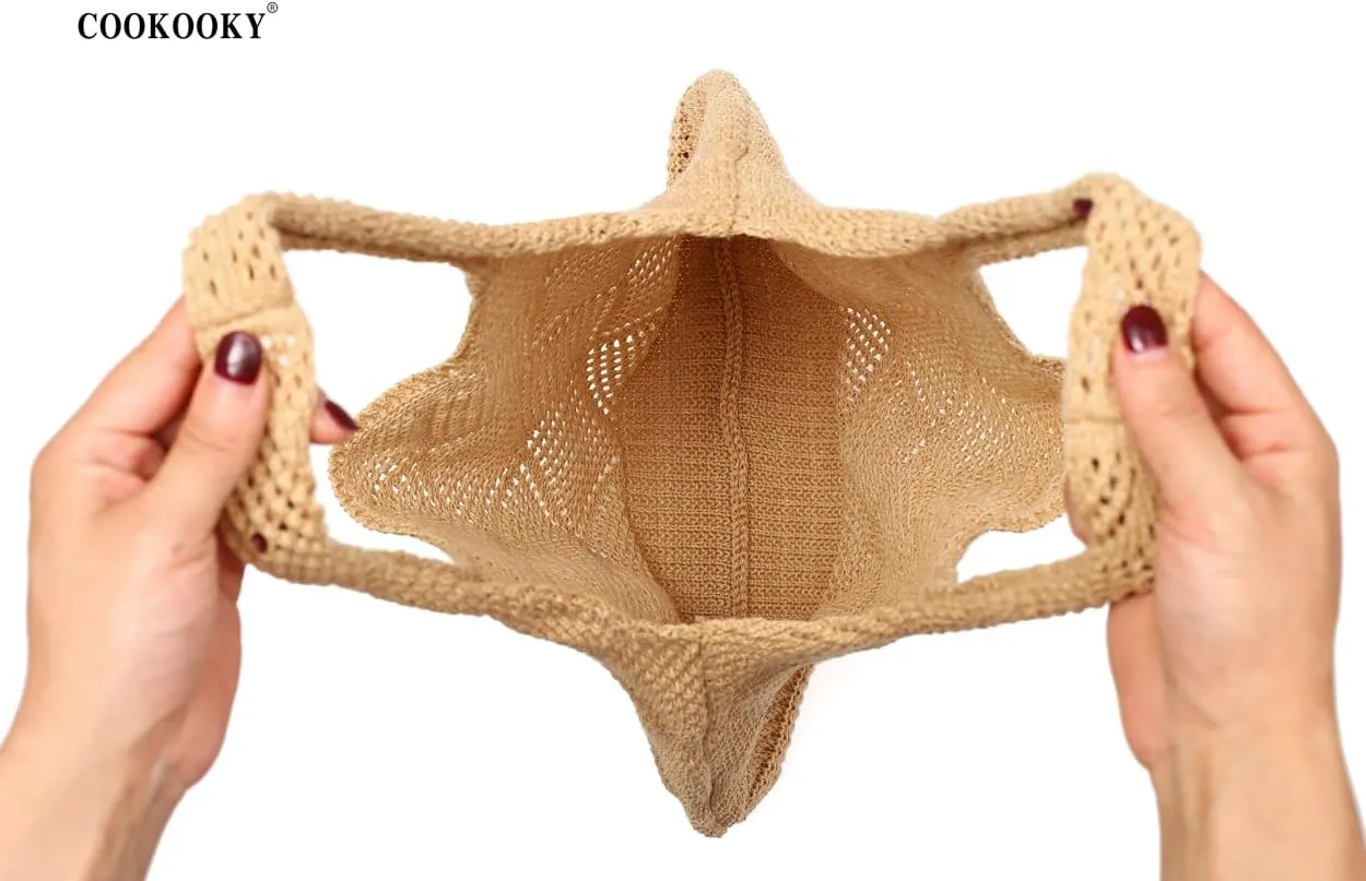 COOKOOKY Crochet Beach Tote bag Summer Beach Bag for Women Aesthetic Mesh Tote Bag Hippie Bag Knit Bag