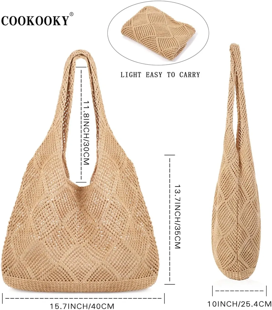 COOKOOKY Crochet Beach Tote bag Summer Beach Bag for Women Aesthetic Mesh Tote Bag Hippie Bag Knit Bag