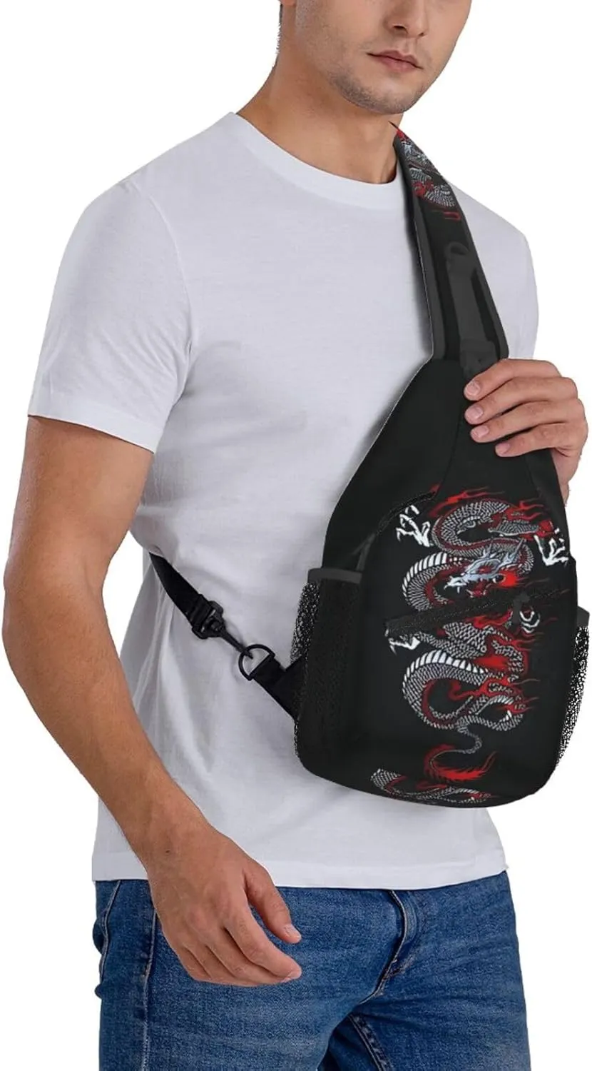 Cool Red Dragon Crossbody Sling Backpack Shoulder Bag Travel Working Daypack for Women and Men