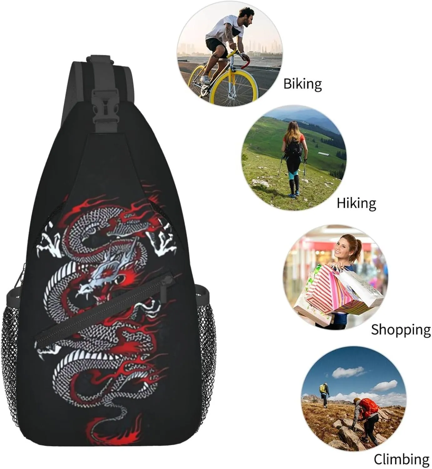 Cool Red Dragon Crossbody Sling Backpack Shoulder Bag Travel Working Daypack for Women and Men