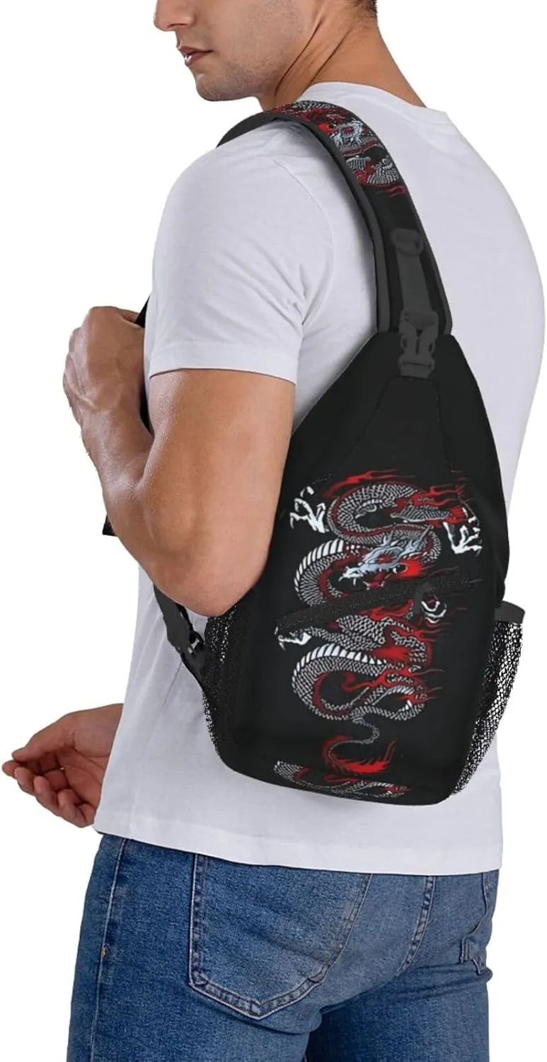 Cool Red Dragon Crossbody Sling Backpack Shoulder Bag Travel Working Daypack for Women and Men