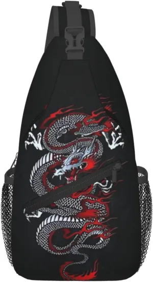 Cool Red Dragon Crossbody Sling Backpack Shoulder Bag Travel Working Daypack for Women and Men