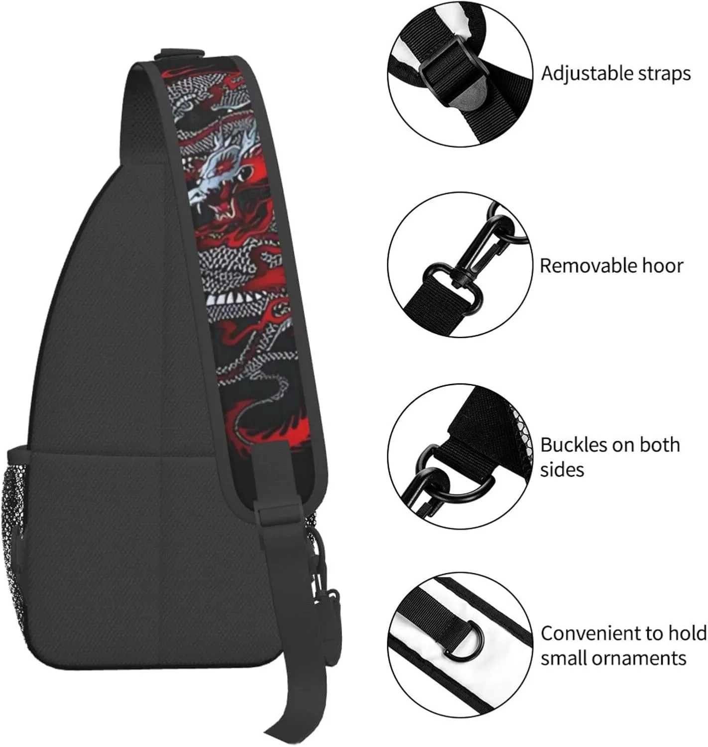 Cool Red Dragon Crossbody Sling Backpack Shoulder Bag Travel Working Daypack for Women and Men
