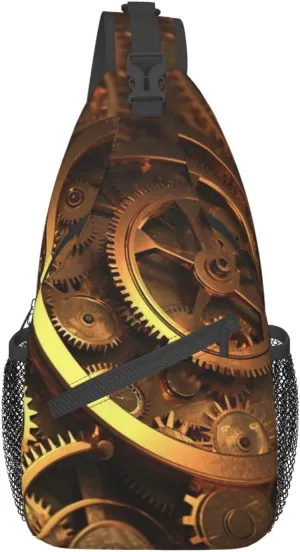 Cool Steampunk Gears Print Sling Backpack Travel Sling Bag Casual Chest Bag Hiking Daypack Crossbody Bag For Men Women