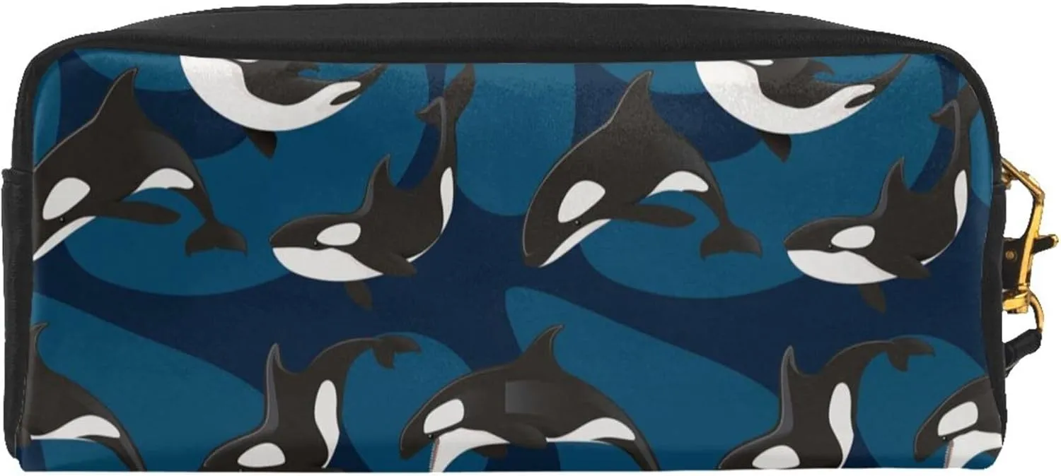 Cosmetic Bag for Women, Waterproof Makeup Bags Toiletry Pouch with Zipper Handle Portable Travel Bag Compatible with Ocean Orca Killer Whale, for Halloween Christmas Gift