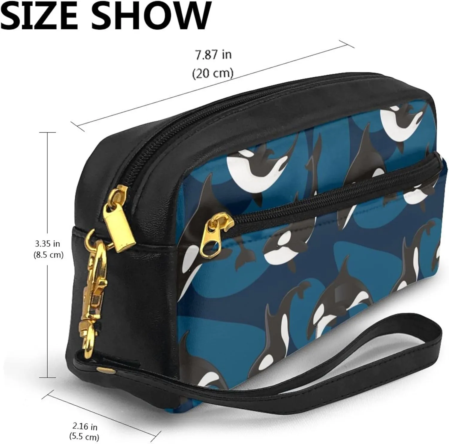 Cosmetic Bag for Women, Waterproof Makeup Bags Toiletry Pouch with Zipper Handle Portable Travel Bag Compatible with Ocean Orca Killer Whale, for Halloween Christmas Gift