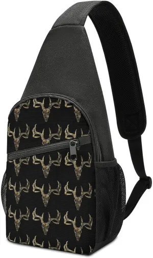 Country Teal Brown Western Rustic Tooled Cowboy Large Capacity Portable Chest Bag, Single Shoulder Chest Bag
