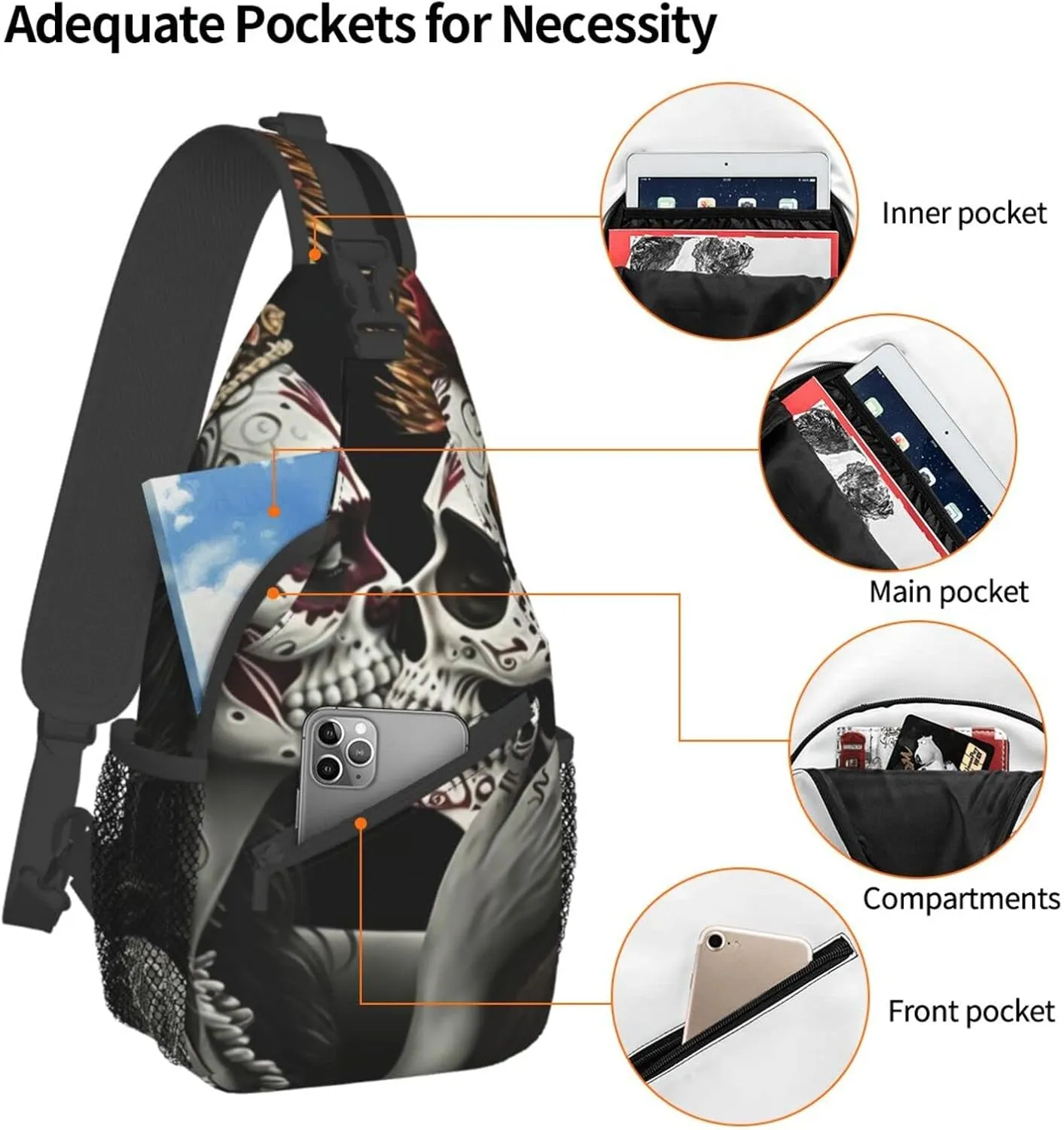 Couple Skull Outdoor Cross-body Shoulder Bag, Unisex Backpack For Women Men Young Hiking Travel