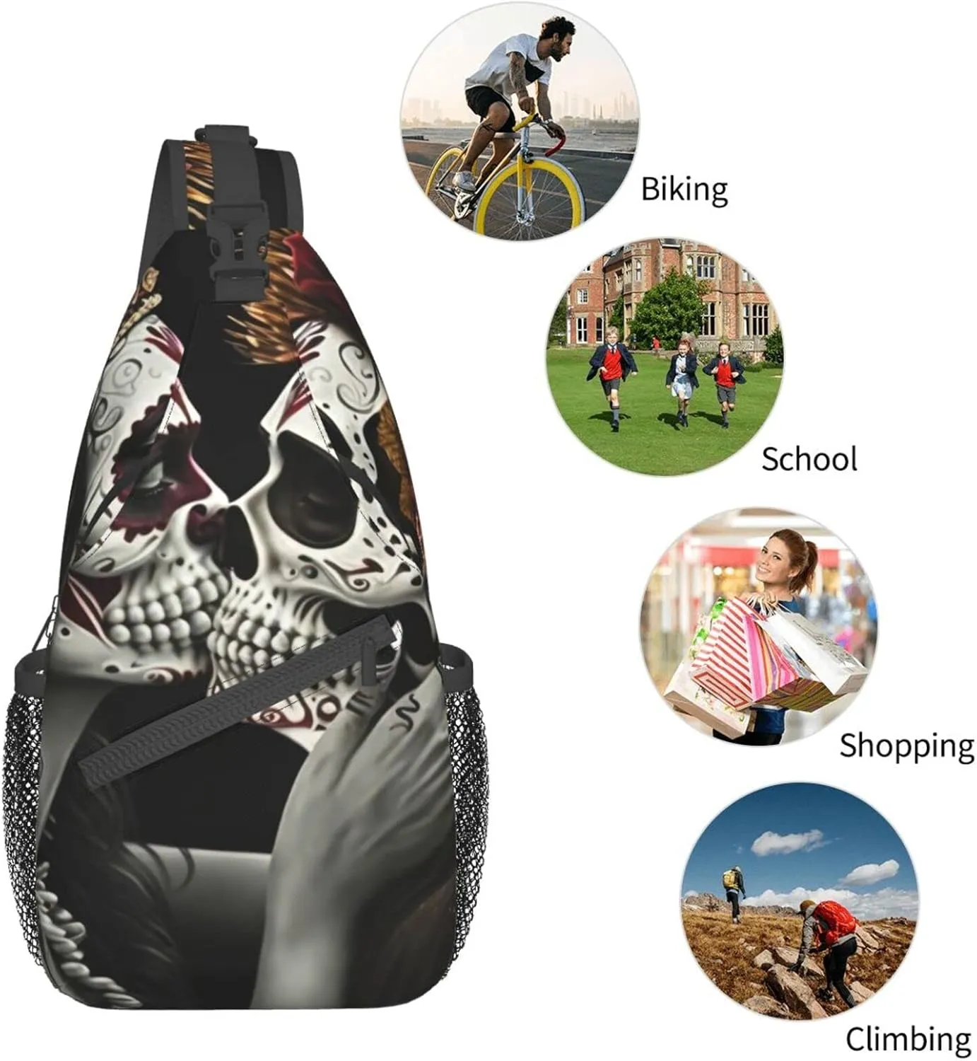 Couple Skull Outdoor Cross-body Shoulder Bag, Unisex Backpack For Women Men Young Hiking Travel