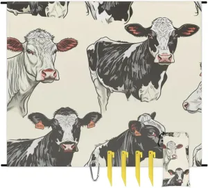 Cow Pattern Beach Blanket, Sandproof Beach Mat, Adults Waterproof Quick Drying Sand Free Mat with 4 x Ground Spikes for Outdoor Travel Camping Hiking, Cow Print