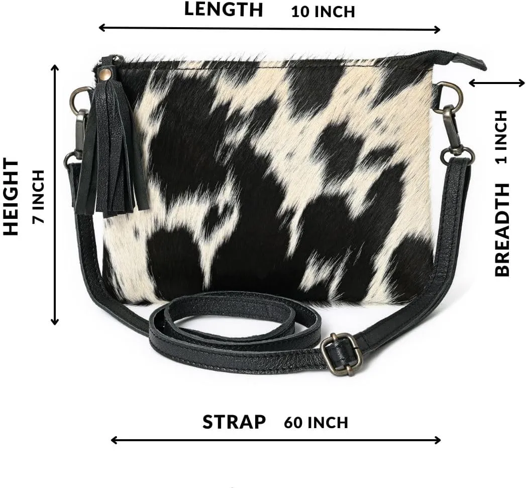 cowhide and hair on Pouch bag Genuine cowhide hair on small crossbody Bag with adjustable detachable strap