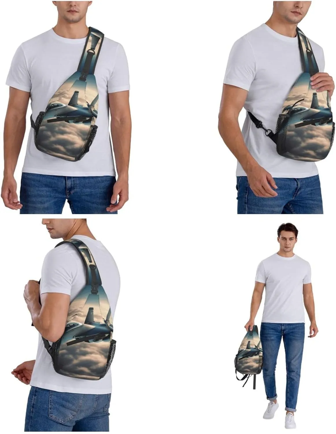 Cross Chest Bag Diagonally Sling Backpack Crossbody Shoulder Bag Aircraft Fighter Jets Sling Bag Travel Hiking Daypack