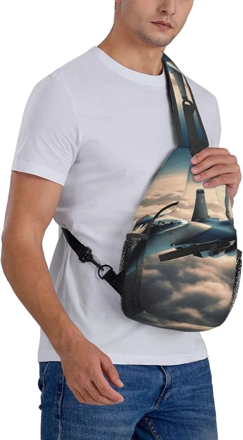 Cross Chest Bag Diagonally Sling Backpack Crossbody Shoulder Bag Aircraft Fighter Jets Sling Bag Travel Hiking Daypack