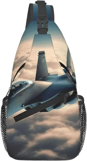 Cross Chest Bag Diagonally Sling Backpack Crossbody Shoulder Bag Aircraft Fighter Jets Sling Bag Travel Hiking Daypack