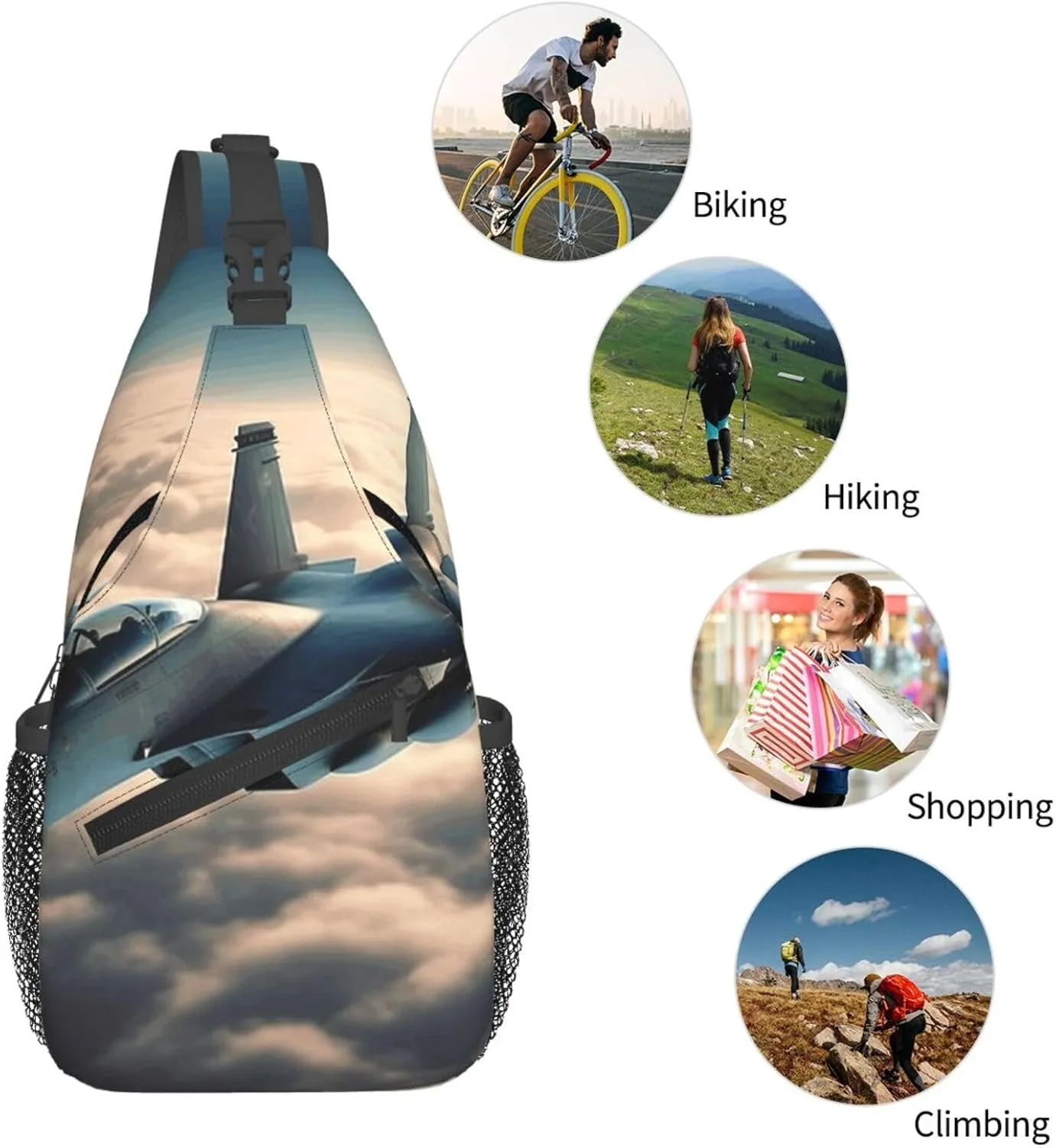 Cross Chest Bag Diagonally Sling Backpack Crossbody Shoulder Bag Aircraft Fighter Jets Sling Bag Travel Hiking Daypack