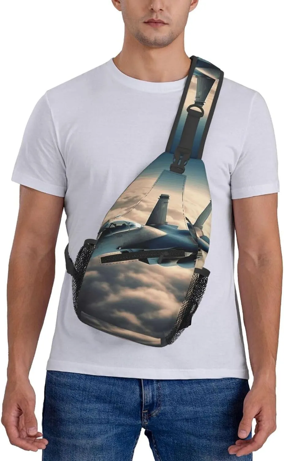 Cross Chest Bag Diagonally Sling Backpack Crossbody Shoulder Bag Aircraft Fighter Jets Sling Bag Travel Hiking Daypack