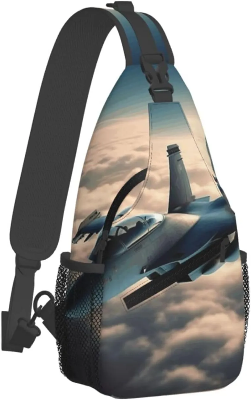 Cross Chest Bag Diagonally Sling Backpack Crossbody Shoulder Bag Aircraft Fighter Jets Sling Bag Travel Hiking Daypack
