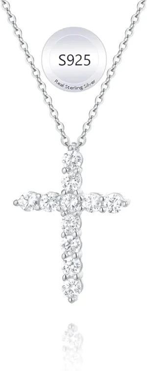 Cross Necklaces for Women 925 Sterling Silver 18K Gold Plated Cubic Zirconia Cross Pendant Necklace Simple Jesus Cross Necklace Cute Simulated Diamond Jewelry Religious Minimalist Gift