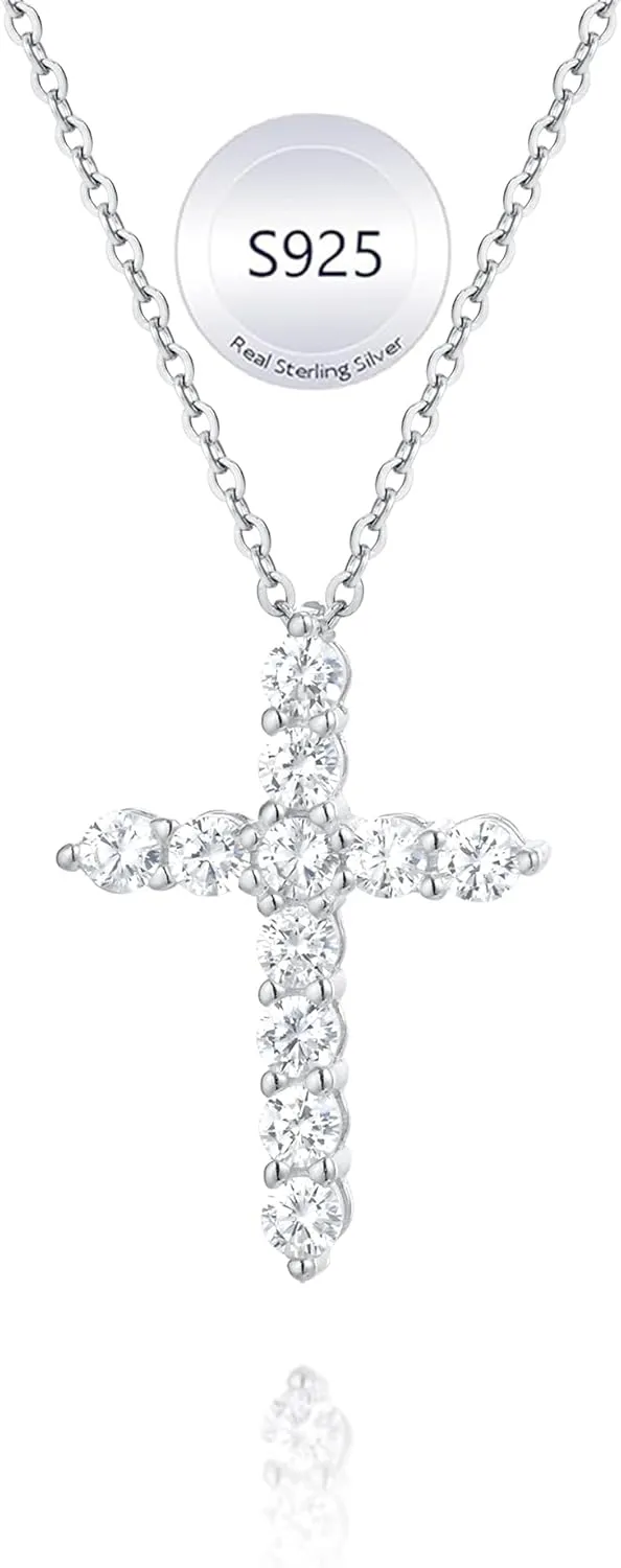 Cross Necklaces for Women 925 Sterling Silver 18K Gold Plated Cubic Zirconia Cross Pendant Necklace Simple Jesus Cross Necklace Cute Simulated Diamond Jewelry Religious Minimalist Gift