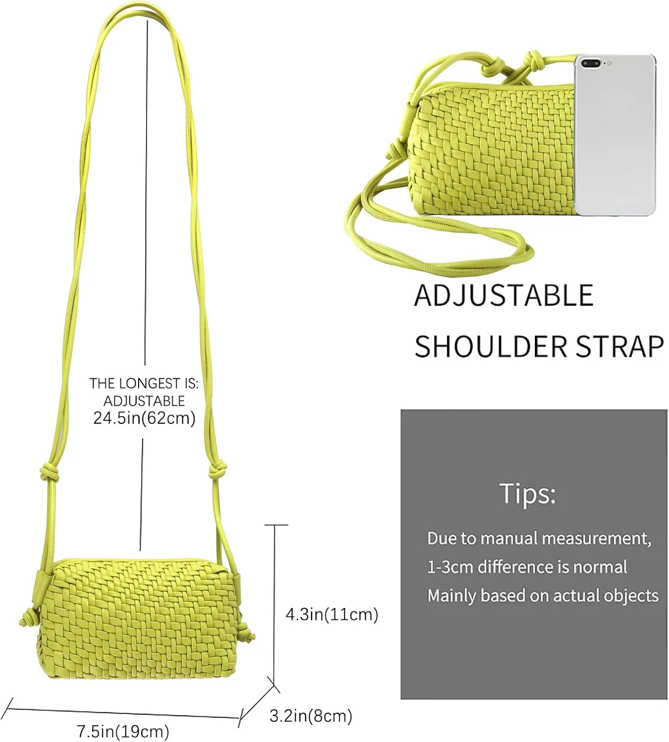 Crossbody Bag For Women Hand Woven Vegan Leather Zip Small Crossbody Bags Shoulder Bag Sling Cross Body Phone Purse