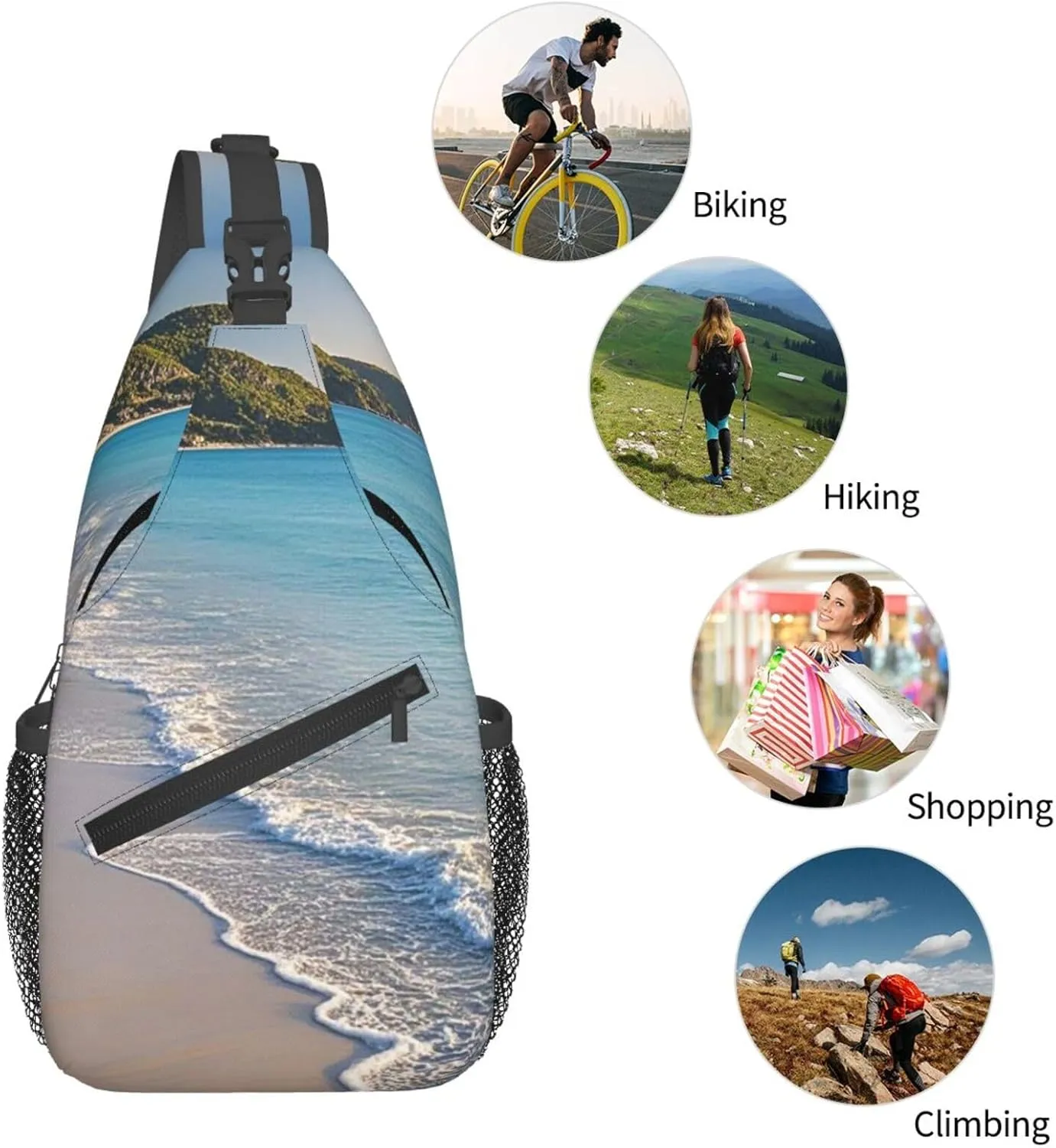 Crossbody Bag for Women Men Beautiful beaches Chest Bag Crossbody Sling Bag Adjustable Shoulder Bag