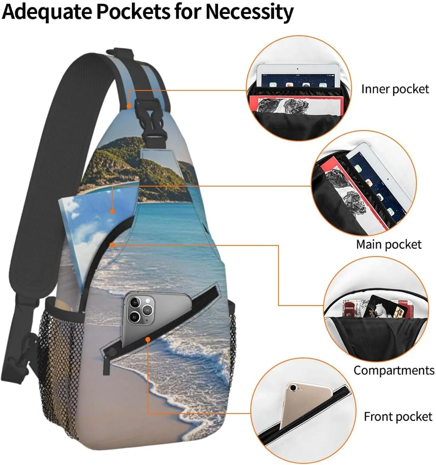 Crossbody Bag for Women Men Beautiful beaches Chest Bag Crossbody Sling Bag Adjustable Shoulder Bag