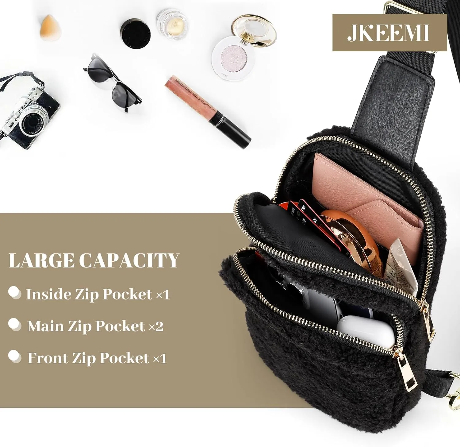Crossbody Bag for Women, PU Leather Fanny Pack, Sling Bag, Chest Bag for Travel Shopping Sports