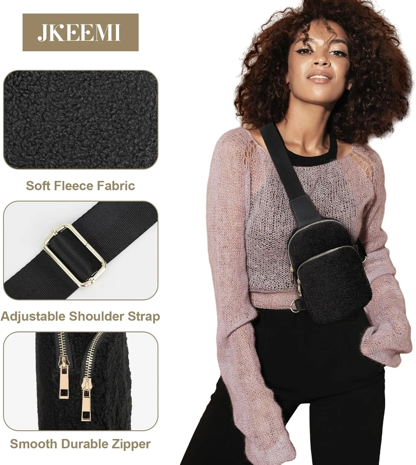 Crossbody Bag for Women, PU Leather Fanny Pack, Sling Bag, Chest Bag for Travel Shopping Sports