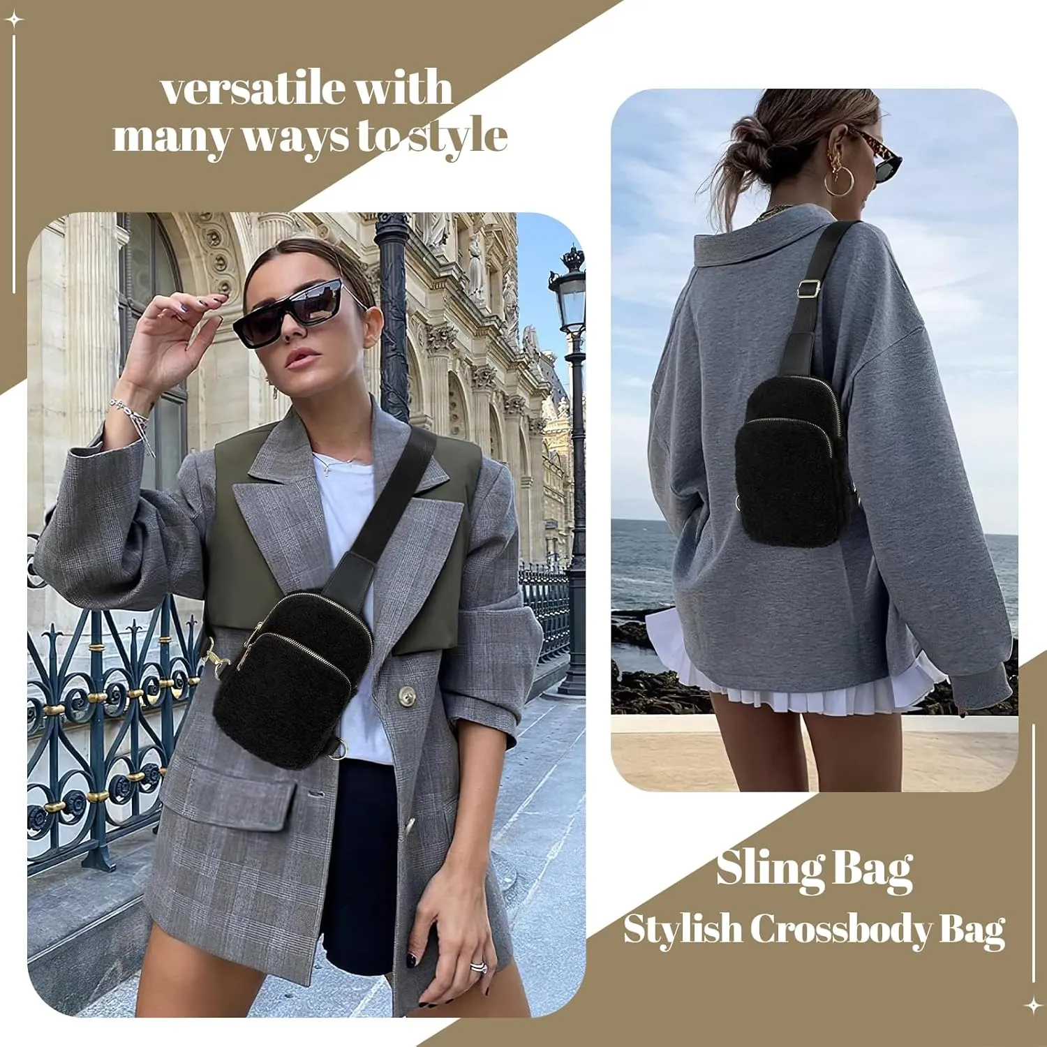 Crossbody Bag for Women, PU Leather Fanny Pack, Sling Bag, Chest Bag for Travel Shopping Sports