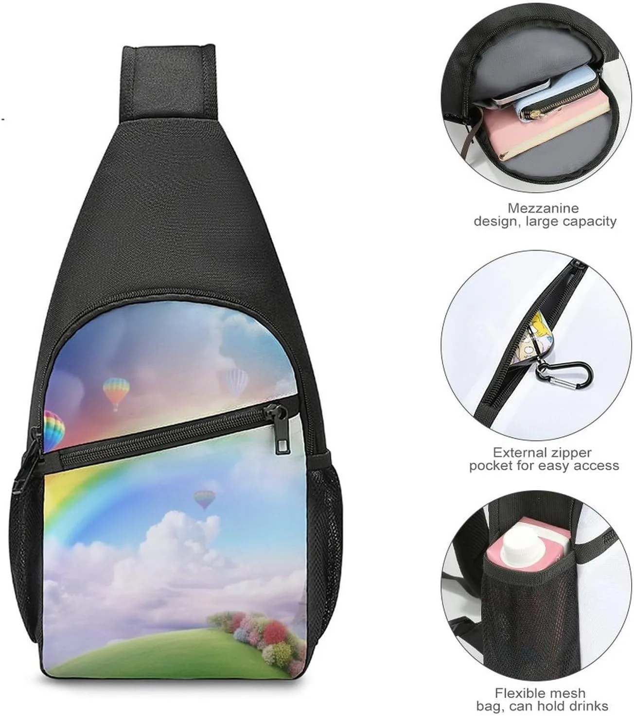 Crossbody Bag Travel Sling Bag for Men Small Sling Backpack Dreamy Rainbow Chest Bag Shoulder Bag for Outdoor