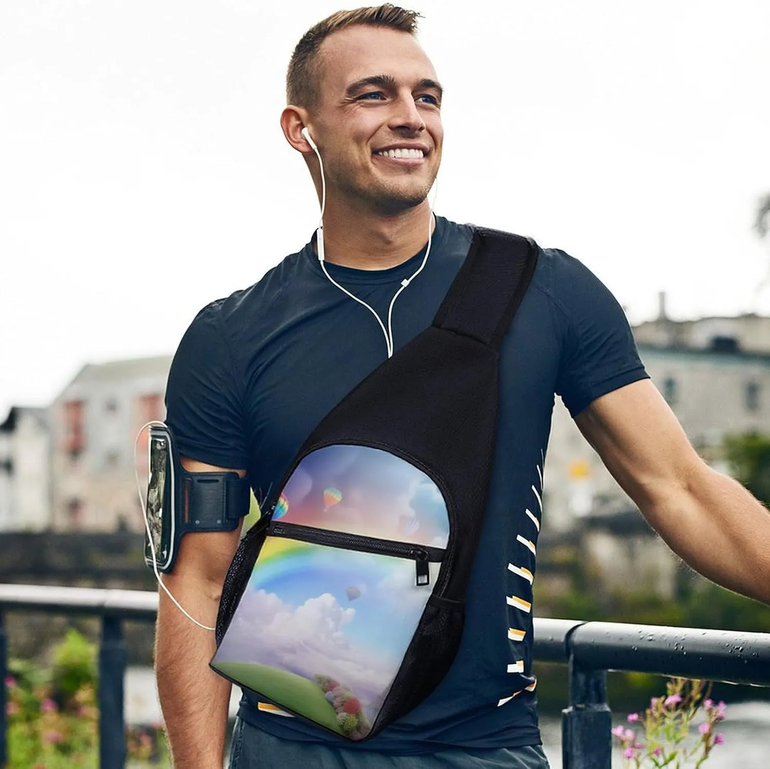 Crossbody Bag Travel Sling Bag for Men Small Sling Backpack Dreamy Rainbow Chest Bag Shoulder Bag for Outdoor